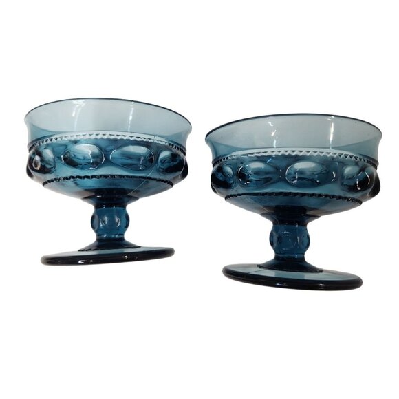 Tiffin Glass teal blue Kings Crown, Thumbprint pattern Vintage Blue  Dessert Dis - Picture 11 of 16